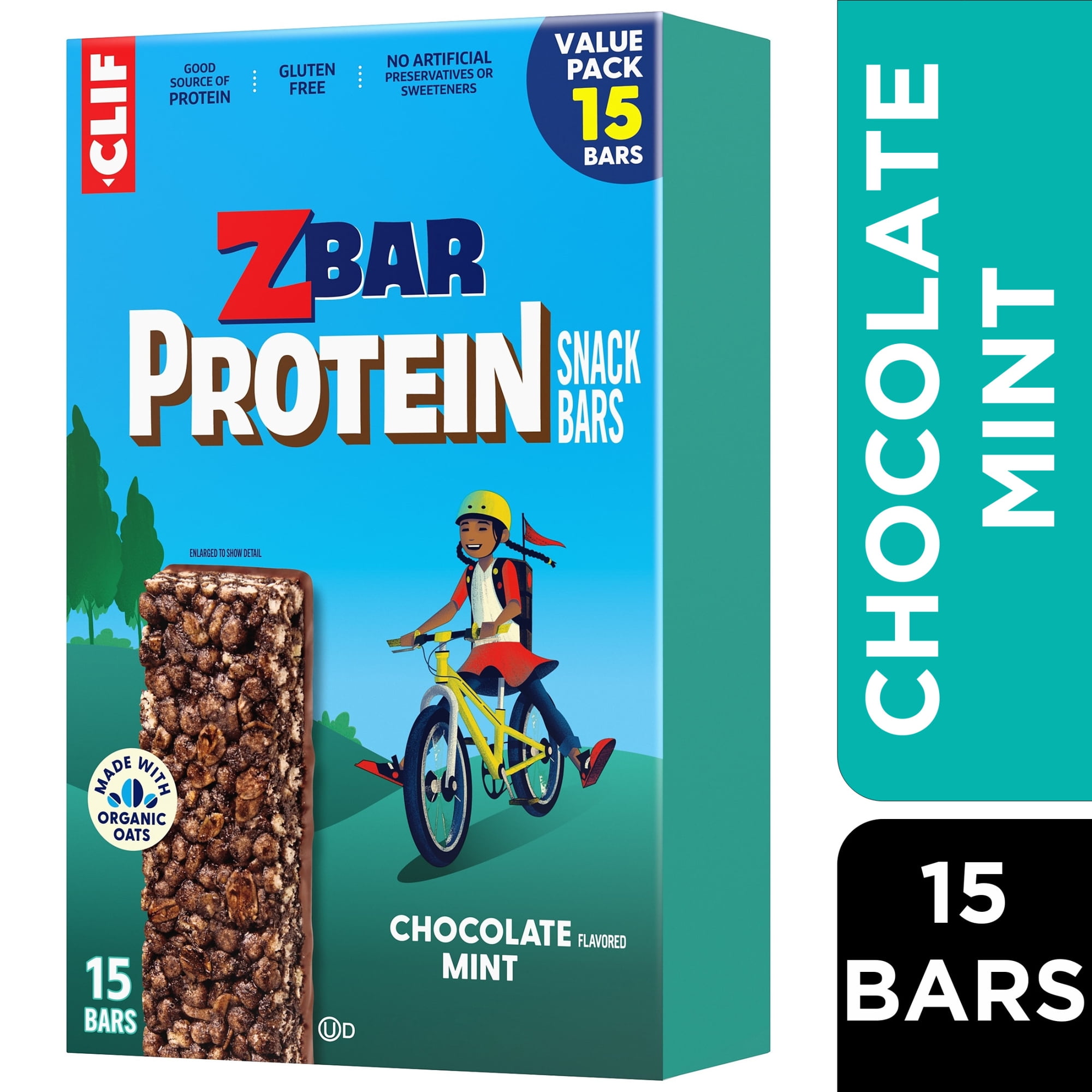 Zbar Protein Chocolate Mint Flavor Snack Bars, Gluten Free Protein Bars, Snacks for Kids, 15ct