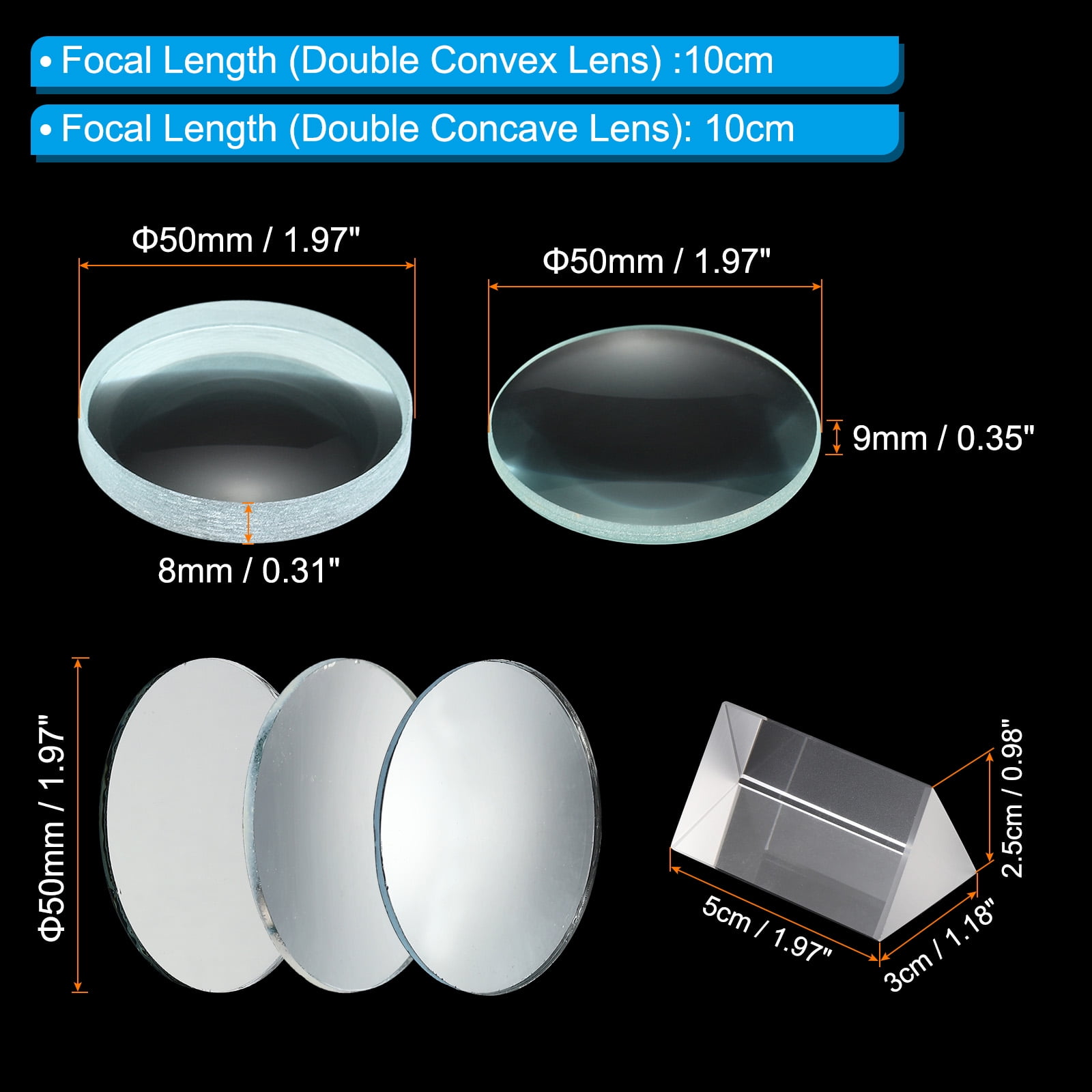 Physics Teaching Tools For Students 7-Piece Physics Optical Lens Kit ...
