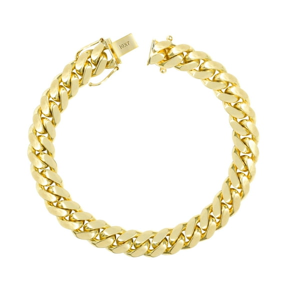 Nuragold 10k Real Yellow Gold Solid Miami Cuban Link 9mm Chain Bracelet (7.5"-9") Italian Jewelry for Men