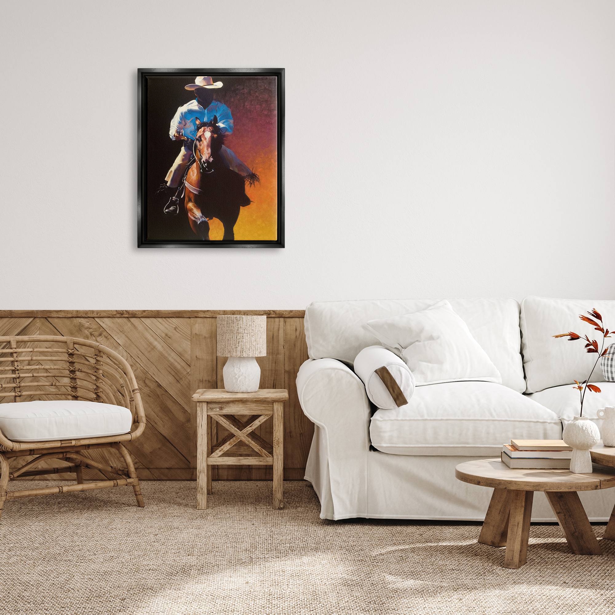 Stupell Industries Modern Cowboy & Horse Animals & Insects Painting Black Floater Framed Art Print Wall Art, 25 x 31