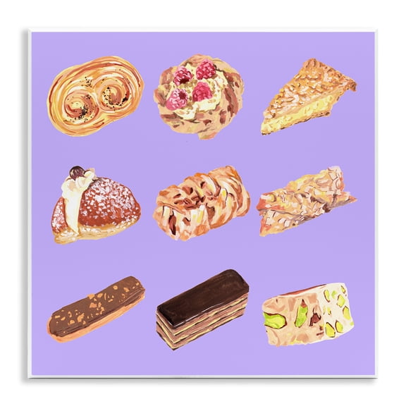 Stupell Industries Bakery Goods on Purple Food & Beverage Painting Unframed Art Print Wall Art, 12 x 12