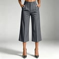 thumbnail image 2 of Womens Striped Capri Suit Pants High Waist Pocket Cropped Workwear Wide Leg Trousers for office Daily Casual Dark Gray XL(XL), 2 of 5