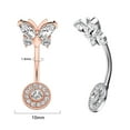 thumbnail image 2 of New Bellybutton Stud Stainless Steel Unisex Inlaid Butterfly Below Round Diamond Bellybutton Stud - Rose gold, 2 of 5