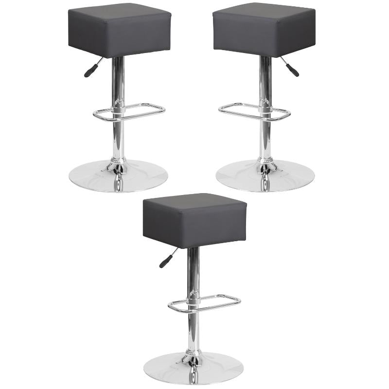 Home Square Faux Leather Adjustable Backless Bar Stool in Gray Set of