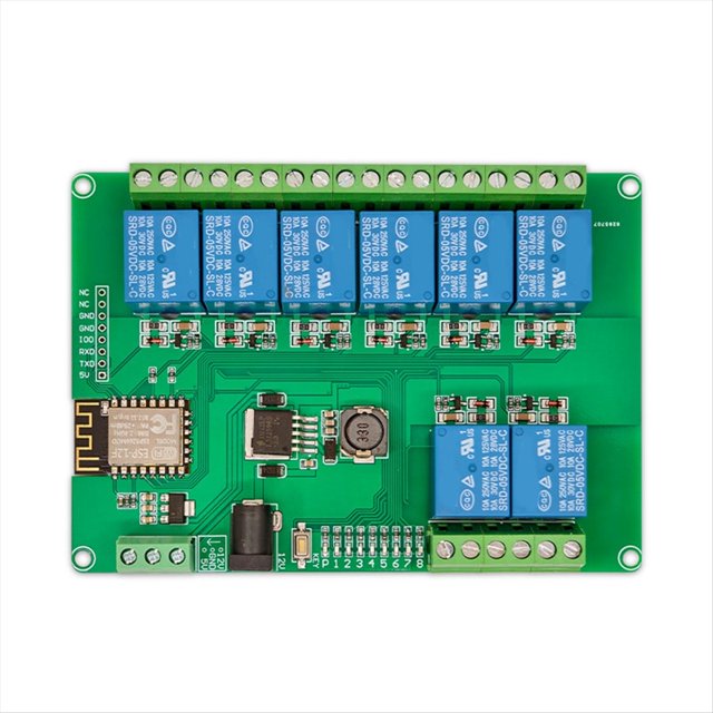 Módulo de Relé de 8 Canales con Fuente de Alimentación de 12-24/5 V CC, Módulo WiFi ESP-12F Integrado para Desarrollo Secundario ESP8266.