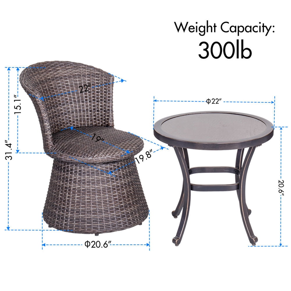 Kepooman Balcony Garden Table and 2 Chairs for Home, Brown Kepooman Balcony Garden Table and 2 Chairs for Home, Brown