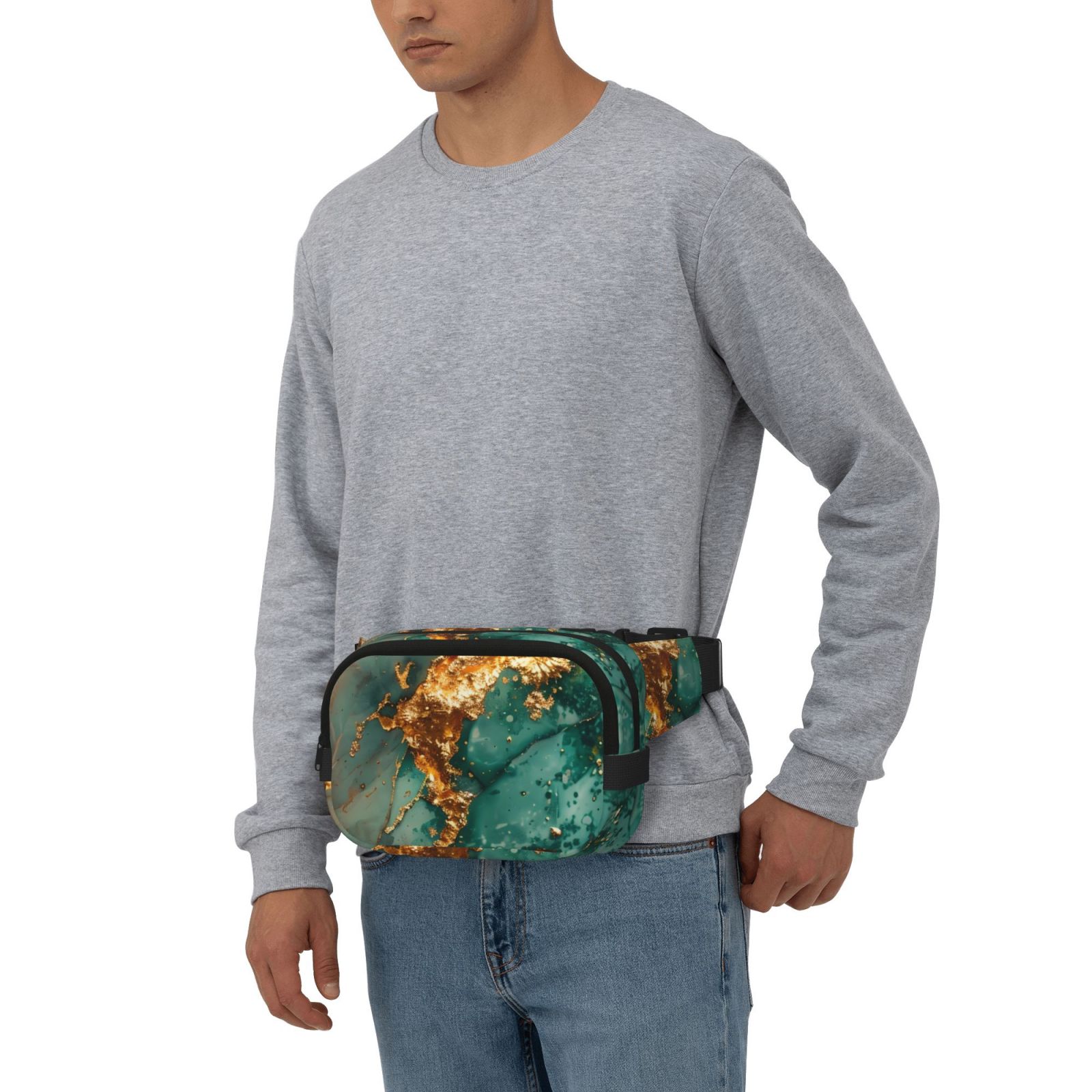 Kuqiui Emerald Color Gold Marble Print Fanny Packs for Women Cross Body Waist Bag Fashionable Fanny Pack Designer Workout Hiking Waist Pack Running Travel Gym