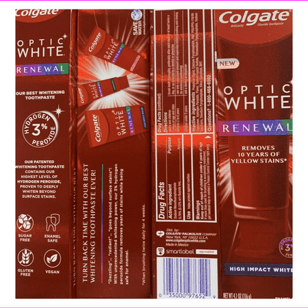 Colgate Optic Renewal Teeth Whitening Toothpaste with Fluoride Hydrogen 3 Pack