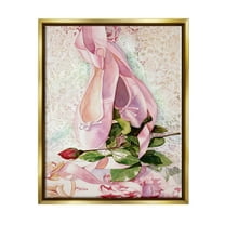 Stupell Ballet Dance Shoes Lace Pattern Sports Painting Gold Floater Framed Art Print Wall Art