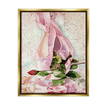 Stupell Ballet Dance Shoes Lace Pattern Sports Painting Gold Floater Framed Art Print Wall Art
