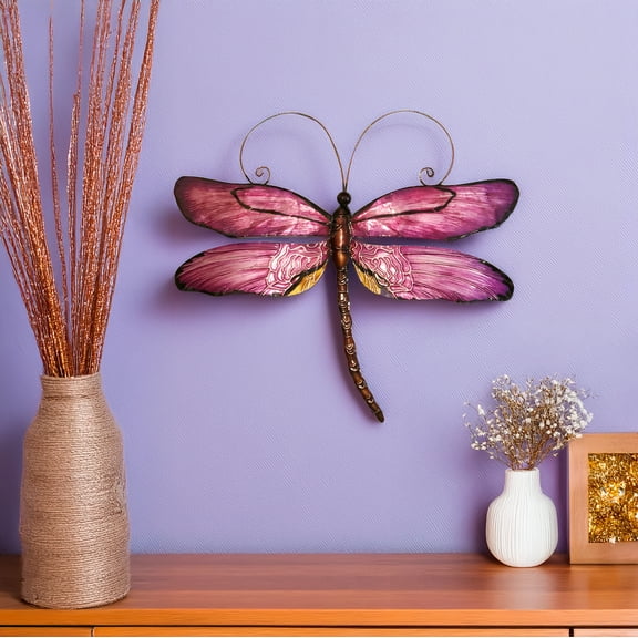Eangee Home Design Dragonfly Wall Decor Purple, Capiz and Metal, Indoor / Outdoor Safe, 14x1x12 Inches