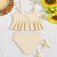 thumbnail image 5 of Ticikt Girl's 2 Piece Tankini Swimsuit with Metal Decoration Textured Twist Front Ruched Ruffle Bikini Set Bathing Suits,Color:Beige,Size:5-6 Years, 5 of 8
