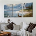 thumbnail image 2 of ONETECH Ocean Coastal Seascape Painting Lighthouse Canvas Wall Art Summer Blue Natural Scenery Picture Modern Artwork Framed for Bathroom Living Room Bedroom Dinning12''x16''X3 Panels, 2 of 4