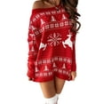 thumbnail image 2 of Women Christmas Knitted Dress Elk Snowflake Xmas Print Pullover Long Sleeve Woolen Loose Sweater Short Skirt Autumn Winter, 2 of 5
