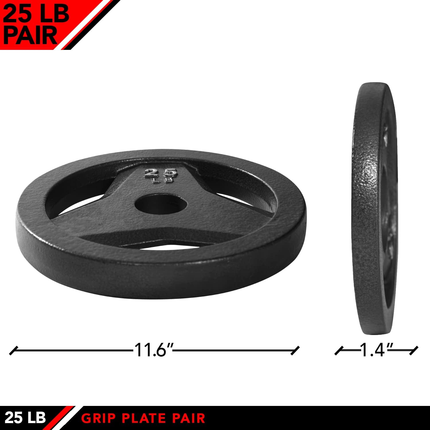 JFIT Cast Iron Olympic 2-Inch Grip Plate for Barbell, Set of 2 Plates, 25 LB