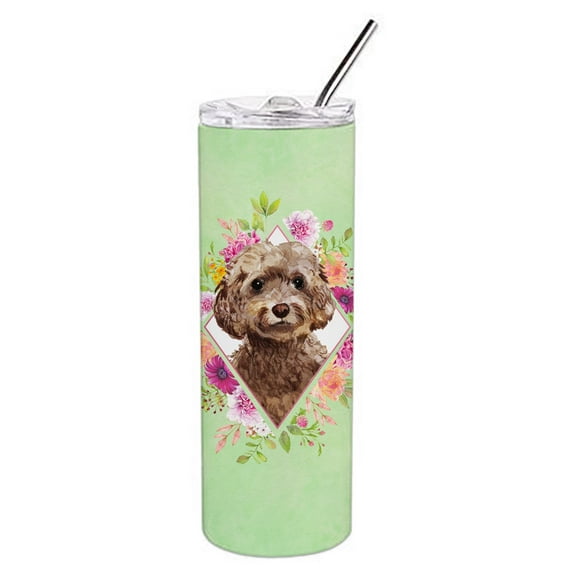 Carolines Treasures CK4413TBL20 Chocolate Cockapoo Green Flowers Stainless Steel 20 oz Skinny Tumbler 20 oz multicolor