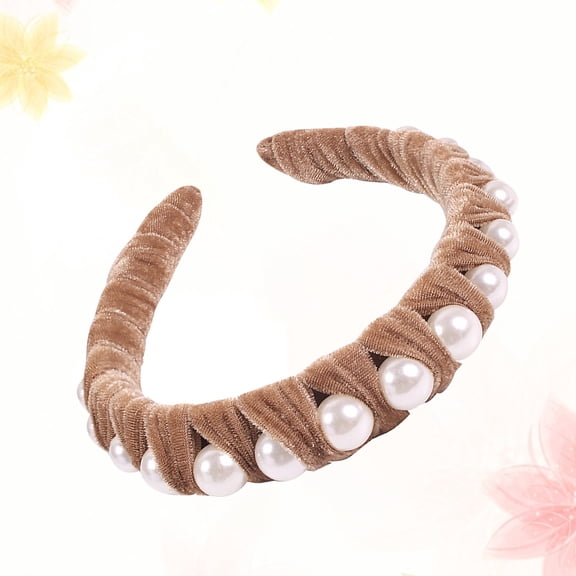 Minkissy Pearls Headband for Girls Vintage Gold Velvet Hair Accessory Round Decoration for Meeting Appointment 1Pack