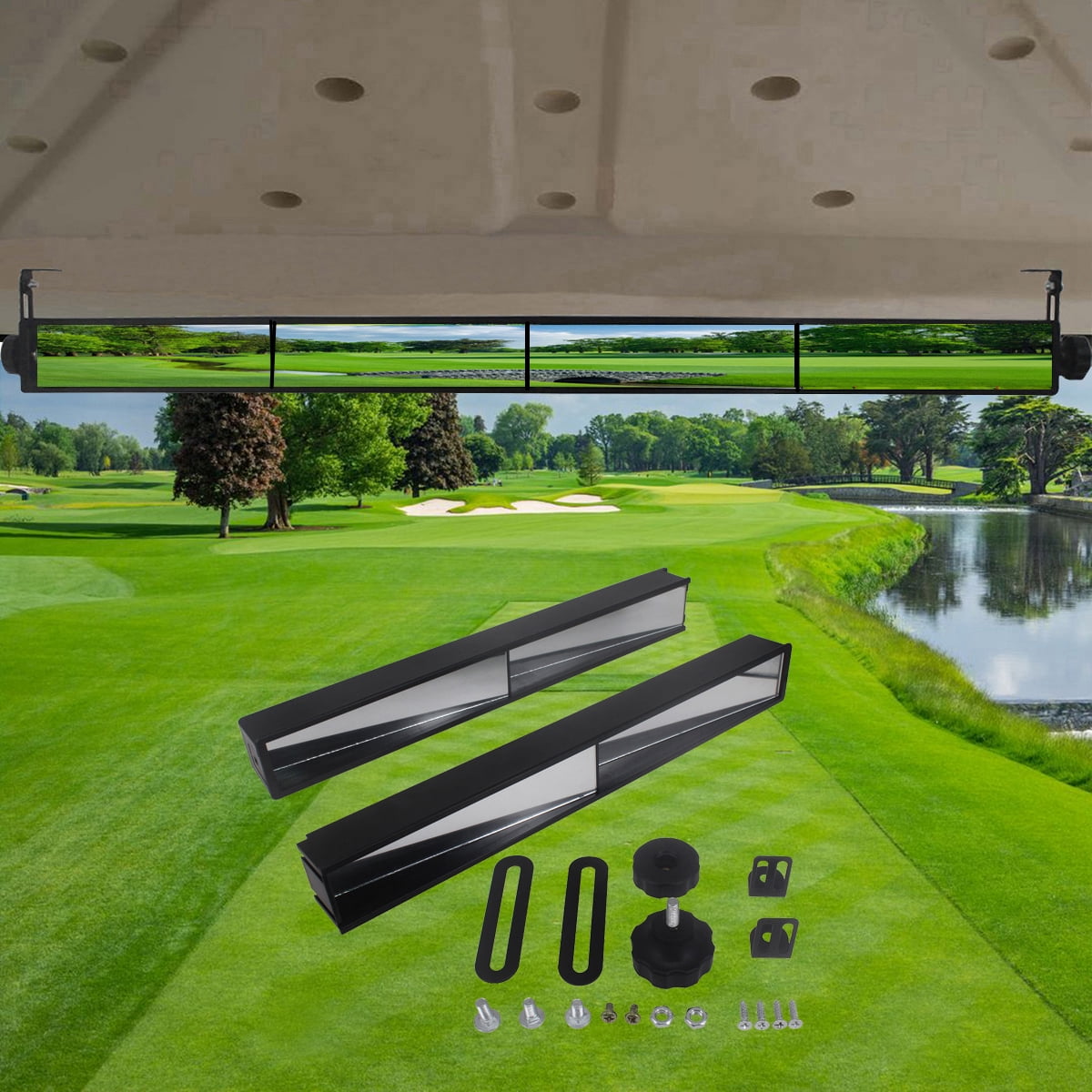 HKOO Golf Cart Mirror, Universal 4 Panel Rear View Mirror fits Golf