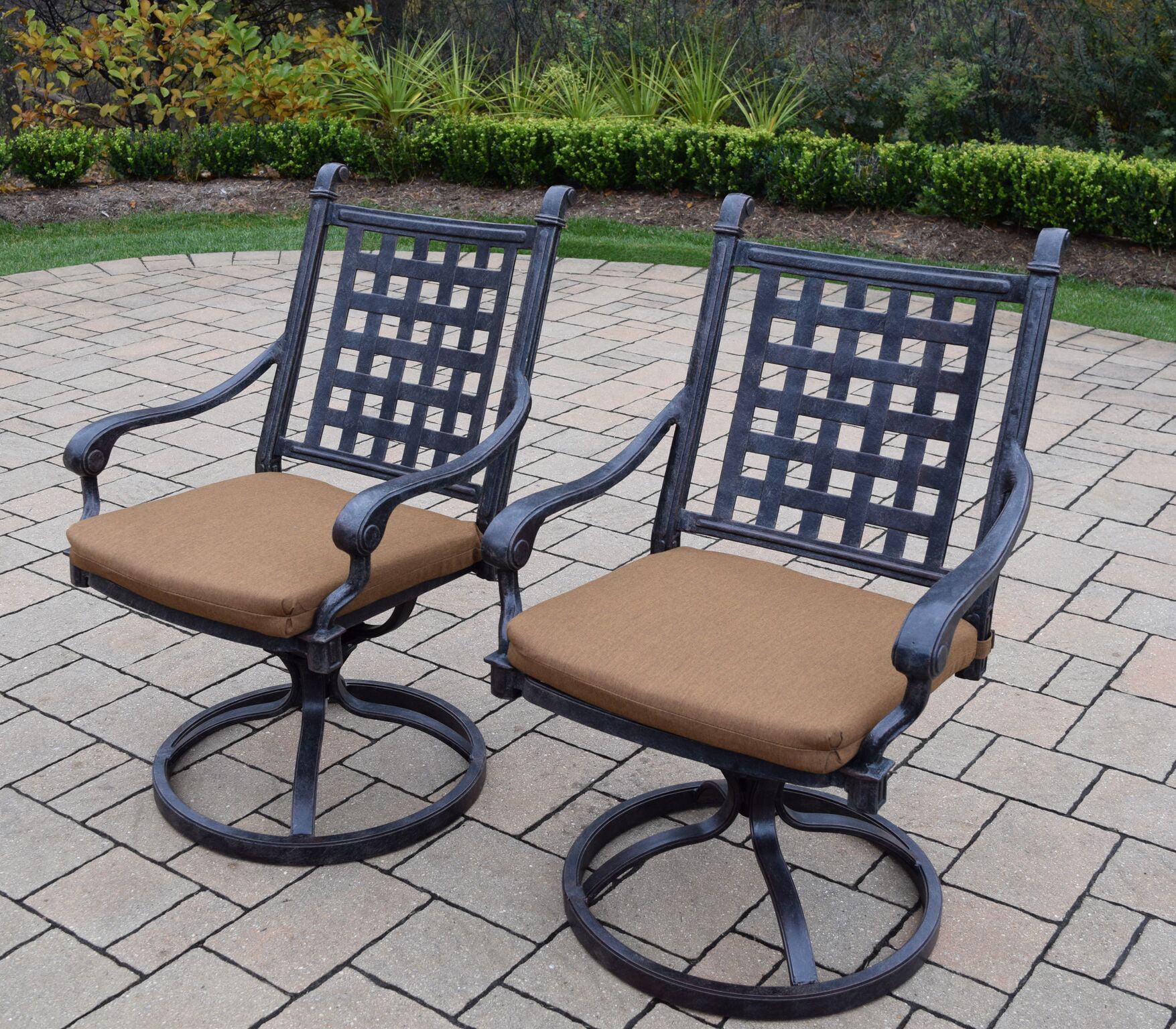 Set of 2 Charcoal Black Swivel Rocker Outdoor Patio Chairs ...