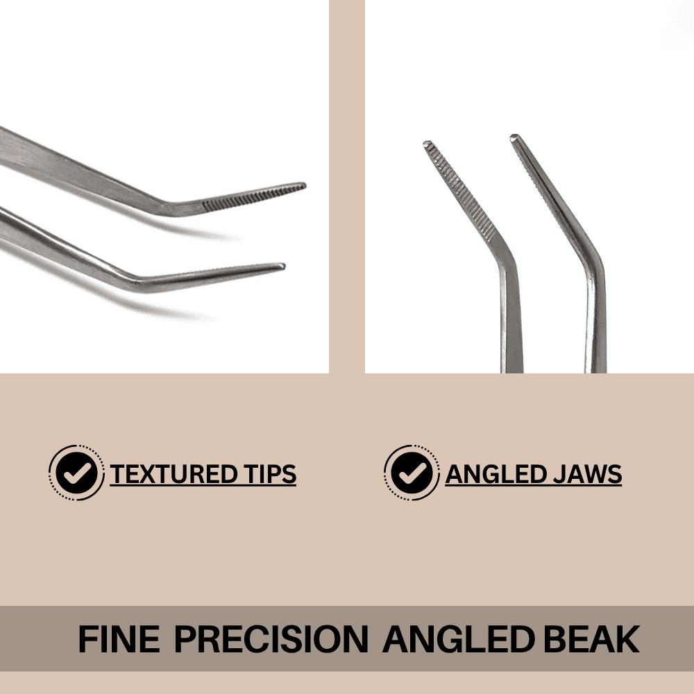 6" Angled Tweezers Stainless Steel Precision Grip Tool for Craft, Electronics, Jewelry & Multipurpose Use - 24PCS