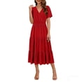 thumbnail image 2 of Tqcoqu Women's Casual Summer Dress V Neck Short Sleeve Flowy Stretchy Comfort Fit for Daily Wear Work Midi Dresses,Red,Women's S-XXL, 2 of 7