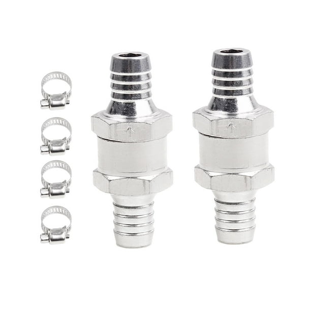 2 válvulas de retención de aleación de aluminio para coche con 4 abrazaderas de manguera para línea de combustible. 12 mm de diámetro