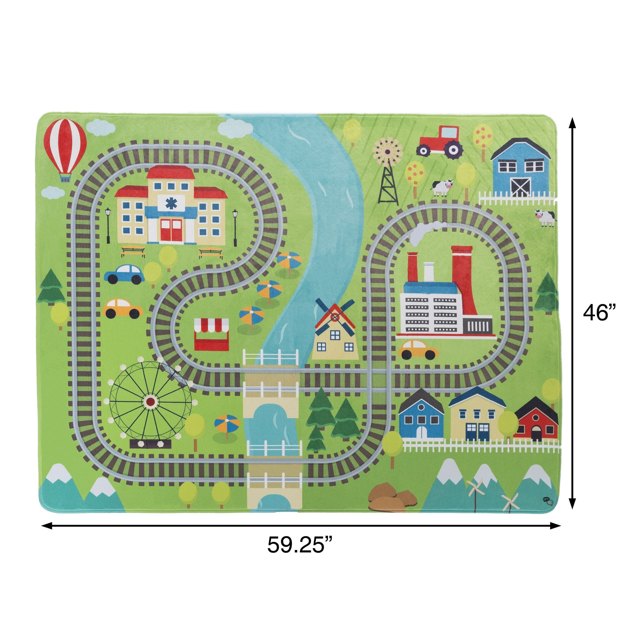 Train Scene Fleece Baby Play Mat for Kids, Foam Mat with Non Slip Back by Hey! Play!