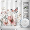 thumbnail image 4 of No Hook Shower Curtain with Built-in Rings - Pink Wildflower Butterfly Washable Waterproof Fabric Bathroom Curtains for Hotel,Rentals, 66 X 72 Inch Long , Rustic Watercolor Flowers, 4 of 9