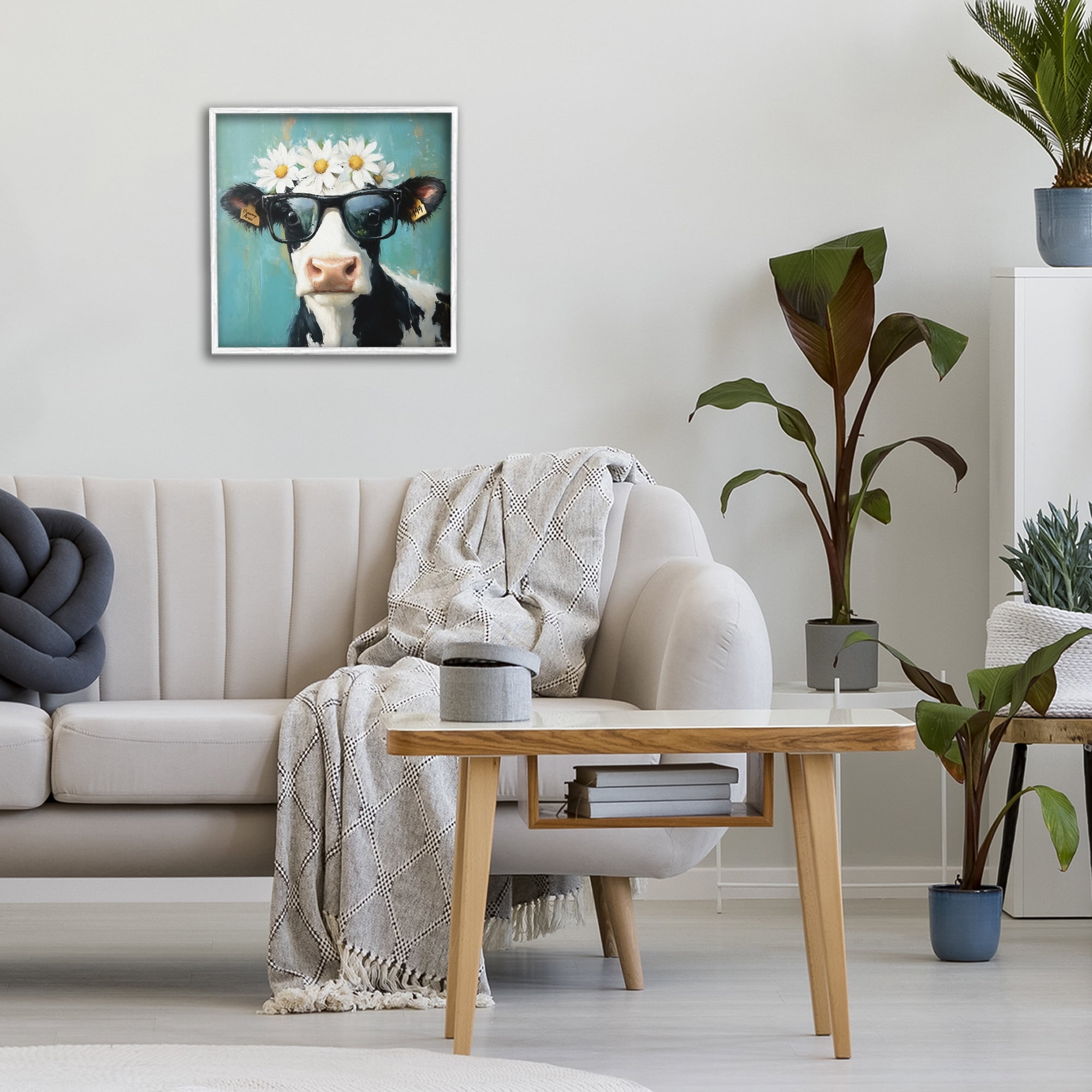 Stupell Industries Nerdy Nessie Cow White Framed Giclee Art, design by Tina LeCour