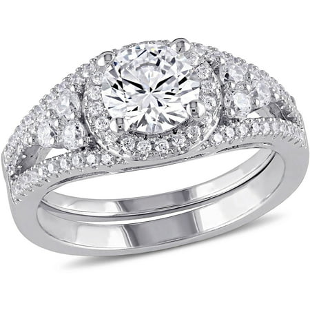 Miabella 2-7/8 Carat T.G.W. Cubic Zirconia Sterling Silver Halo Bridal Set