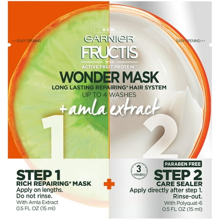 (2 Pack) Garnier Fructis with Active Fruit Protein Wonder Mask Long Lasting Repairing Hair System 2-0.5 fl. oz. (Best Protein Hair Products)