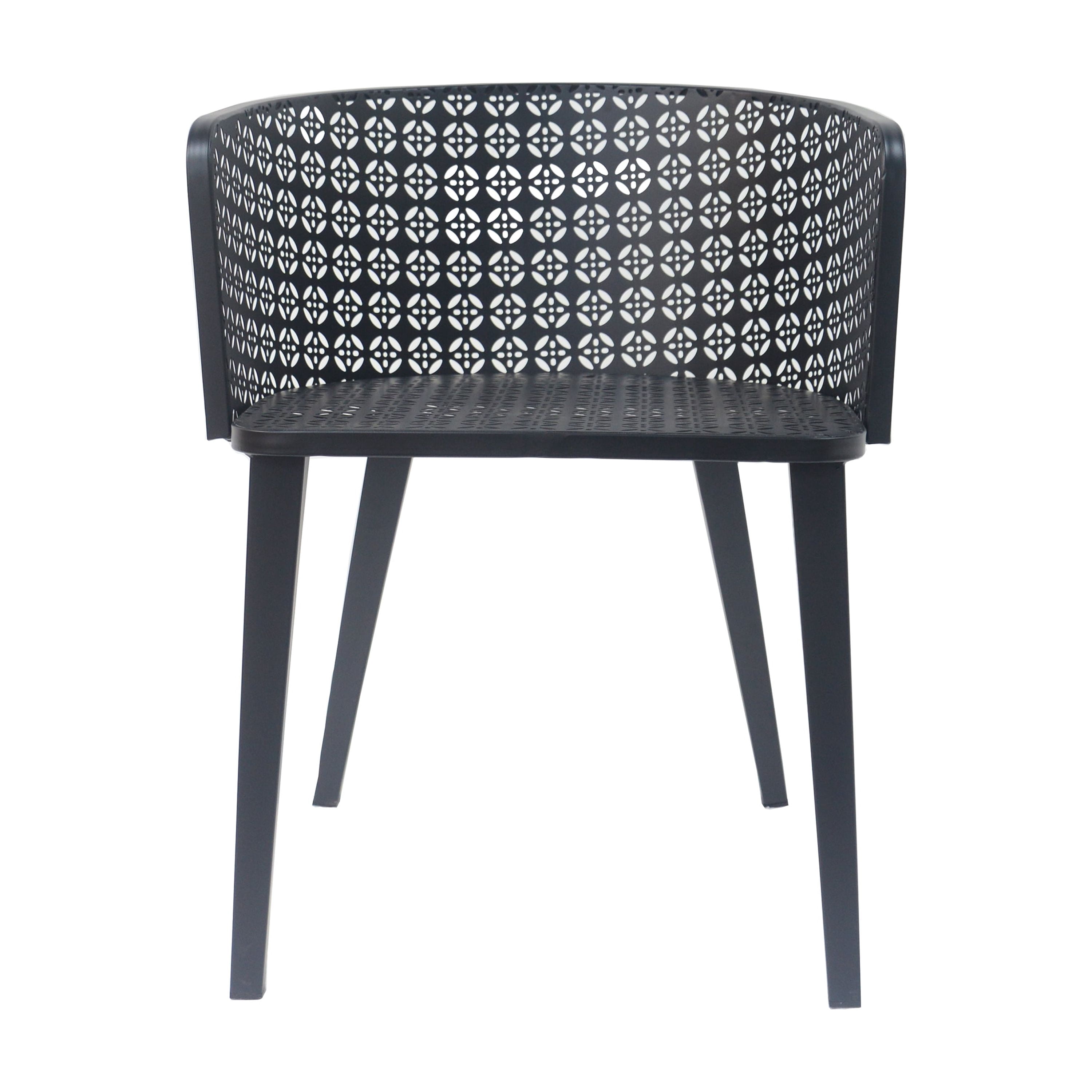 Outdoor Iron Frame Patio Dining Chairs Set of 2 for Garden Deck, Black
