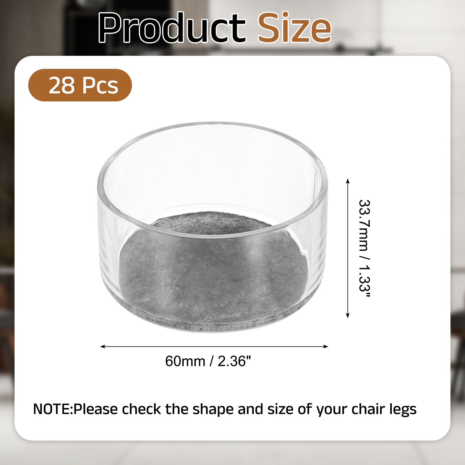 Uxcell 28Pcs Round Chair Leg Protectors, 2.36" & Felt Furniture Chair Leg Cover Caps for Hardwood Floors Elastic Scratch Reduce Noise Covers Furniture Pads, Clear Black
