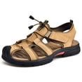 thumbnail image 1 of Hicooer GOOHIK Mens Closed Toe Sandals, Sport Sandals Casual Leather Handmade Sandals Adjustable Fisherman Beach Sandals For Outdoor Walking Driving Khaki, 1 of 9