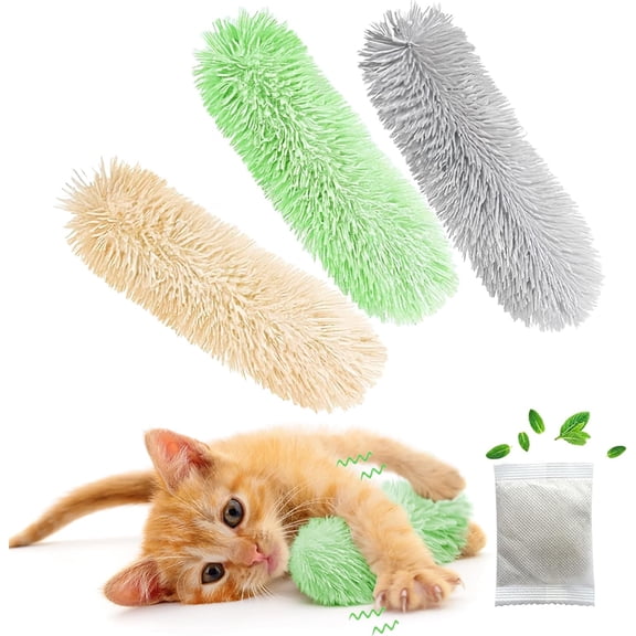 3PCS Catnip Plush Cat Toys, 3 Colors, Soft Crinkle Kick Pillows for Indoor Licking/Chasing/Chewing
