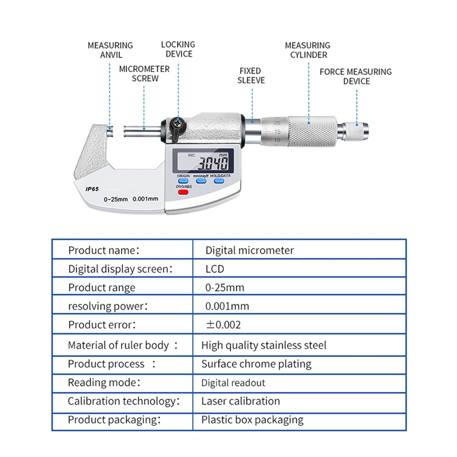 Digital Micrometer High Precision Outer Diameter Wall Thickness Caliper 0.001 Waterproof Electronic 0-25-50mm ,Easy to Use