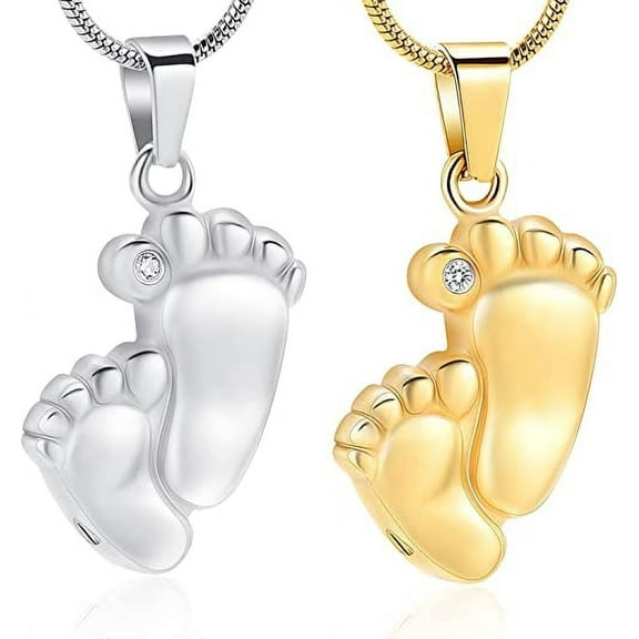 Footprint Cremation Urn Pendant Necklace for Ashes Stainless Steel Mini Urns Jewelry to Holder Ashes Memorial Keepsake