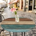 thumbnail image 4 of Teal Turquoise Wooden Fitted Tablecloth with Elastic Edged, Round Table Cloth for Dining Table, Rustic Retro Farmhouse Western Country Waterproof Oil Proof Table Cover for Indoor Outdoor 36"-44", 4 of 8