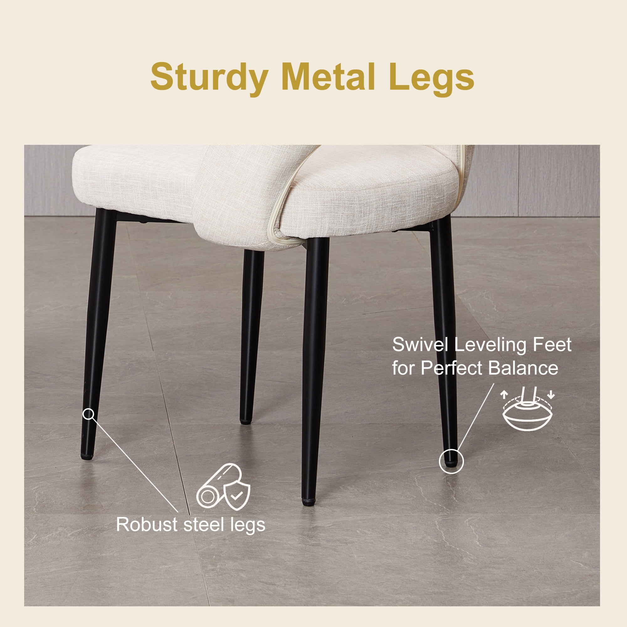 ENYLAY Modern Farmhouse Fabric Upholstered Dining Chairs Set of 6 with Metal Legs & Padded Seat , Beige