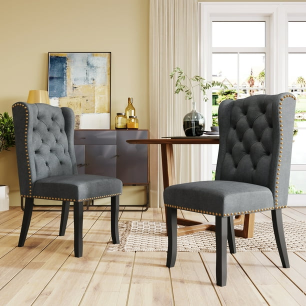 Cotton Fabric Dining Chairs Set of 2, Upholstered Dining Room Chairs
