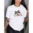 thumbnail image 2 of Women's Casual Crew Neck T-Shirt with Cute Husky Print, Cotton 100% Knit Fabric, Medium Stretch, All-Season Loose Fit Tee, 2 of 7