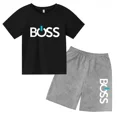 thumbnail image 3 of Conjunto de 2 piezas de camiseta de manga corta y pantalones cortos con estampado de letras de marca de verano, traje deportivo informal para niños y niñas, conjunto de moda para niños, 3 of 5