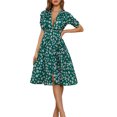 thumbnail image 3 of VISgogo Vestido con escote en V profundo para mujer, estampado floral, manga corta, con botones, de una pieza, azul/verde VISgogo  moda, 3 of 8