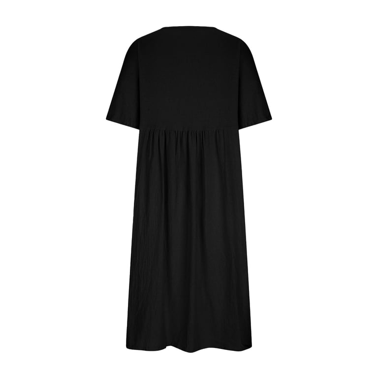 IDALL Summer Dresses,Petite Dresses Loose Cotton And Linen Round Neck Five  Point Sleeve Midi Dress Large Size Maxi Dress Linen Dress,Modest Dresses,Womens  Dresses Black Dress S - Walmart.com