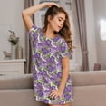 thumbnail image 3 of Wukai Violets Flowers Print Women's Loose Short Sleeve Nightgown, Soft Sleep Dress for Comfortable Relaxation, Casual Lounge Wear, 3 of 6