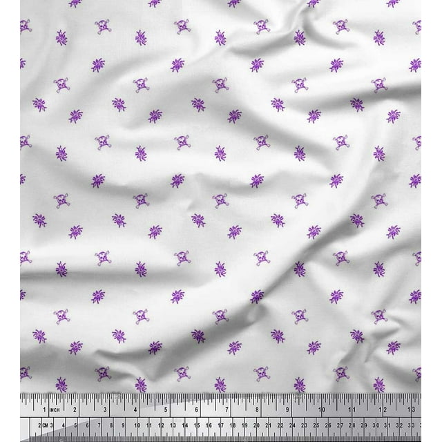 Soimoi Rayon Fabric Floral,Cross Bones & Skull Printed Fabric 1 Yard 56 Inch Wide