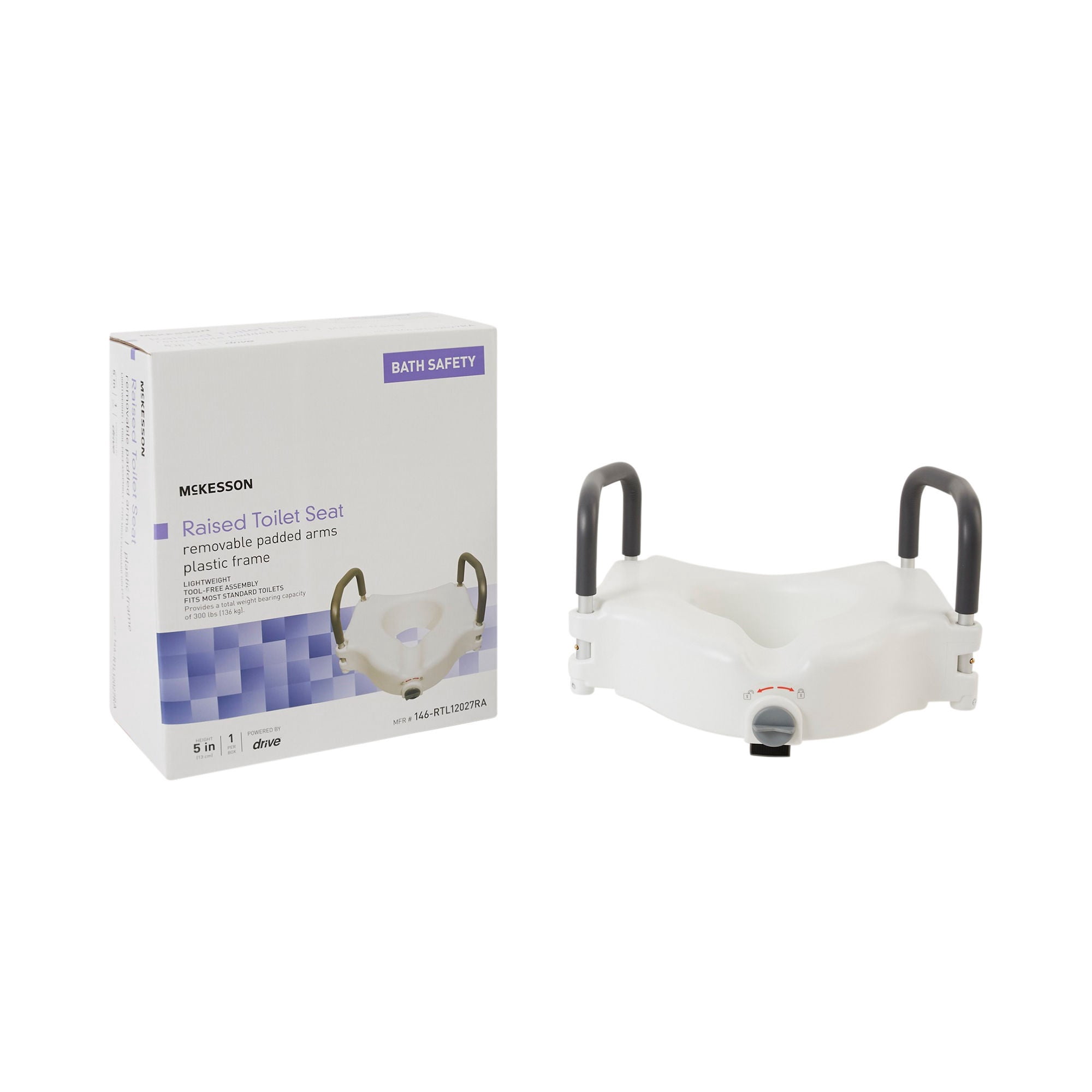 McKesson Raised Toilet Seat with Removable Padded Arms, 17 in x 16.5 x 5 in, 1 Ct