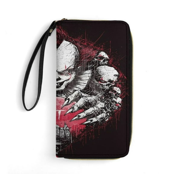 Pennywise Leather Wallet with Wristlet Credit Card Holder Zipper Clutch Stylish Purse for Women Men