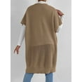 thumbnail image 5 of Women'S Ribbed Knit Cardigan Batwing Short Sleeve Oversized Casual Sweater Chunky Side Split Long Coat Camel One Size, 5 of 7