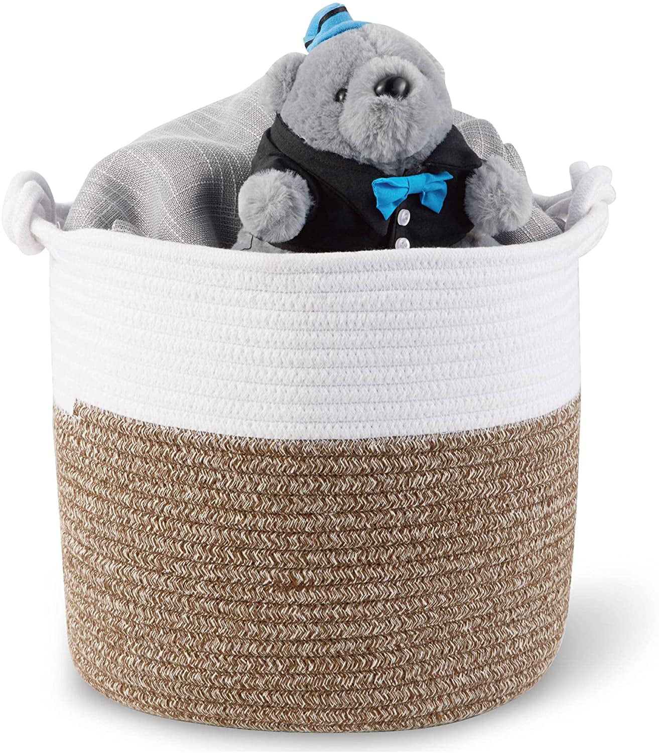 Laundry Basket Nursery Basket for Kids Clothes 12” x 12” x 7” Toys Toy Storage Basket Woven Cotton Rope Basket Towels Decorative Storage Basket with Handle 